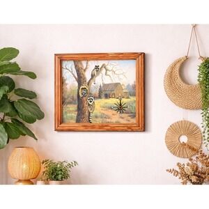 Vintage whimsy raccoon wall art clock 15x13" animals funky retro wall hanging